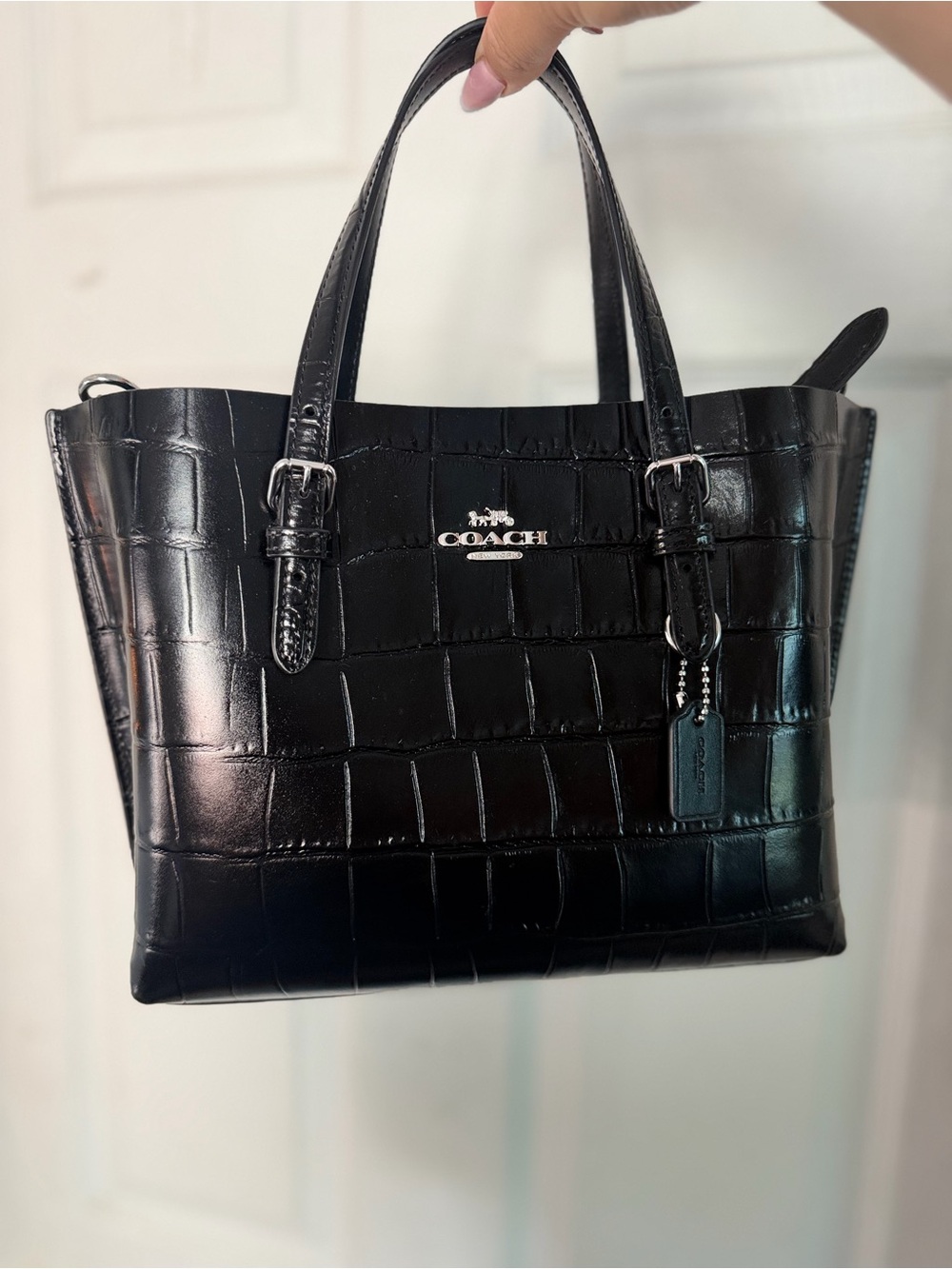 Coach Black Mollie Croc-Embossed Leather Tote